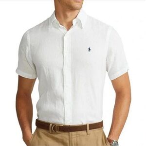 Polo Ralph Lauren Linen Men’s Classic Fit White Short Sleeve Shirt Size XXL NWOT